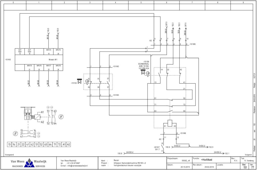 Elektrisch schema voorbeeld door Van Wees Waalwijk, voor speciaal machinebouw.
